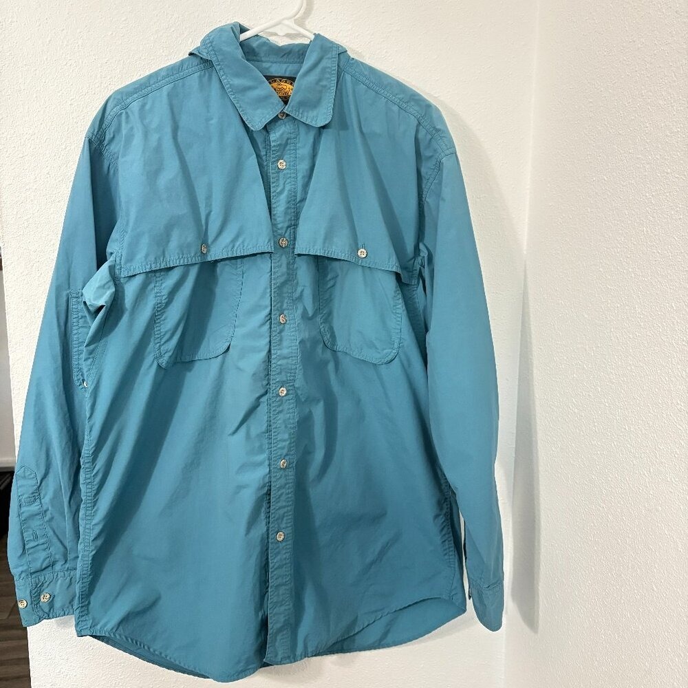 Woolrich Vintage Nylon Button Down Shirt Teal Long Sleeve Size L